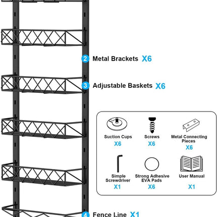 6 Tier Adjustable Baskets Over Door Pantry Organiser for Home Kitchen