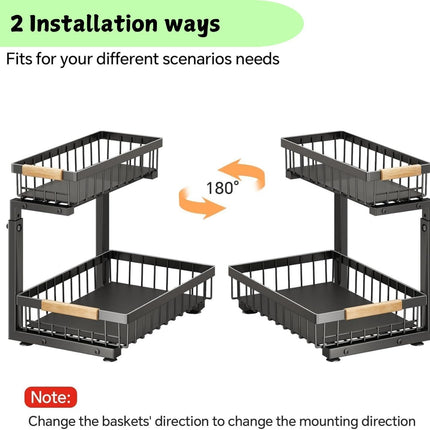 Set 2 pcs - 2-Tier Kitchen Under Sink Organiser Storage with Height Adjustable, Unique Slide Rail & Suction Cups for Storage