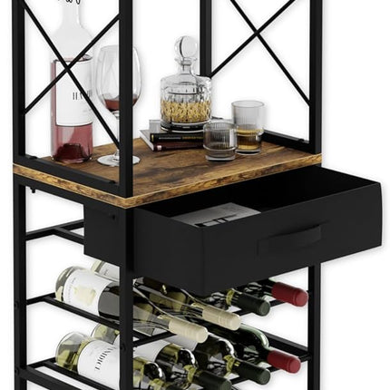 CARLA HOME Freestanding Wine Rack for 20 Bottles with Wood Countertop and Sturdy Metal Frame