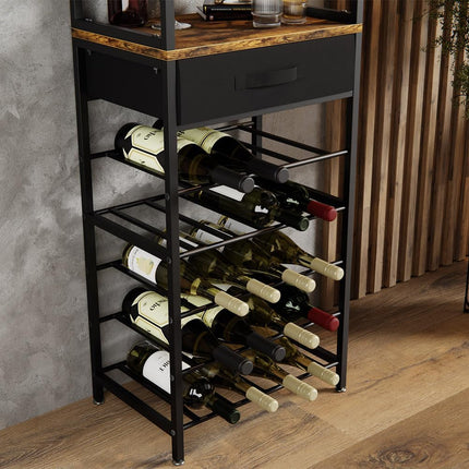 CARLA HOME Freestanding Wine Rack for 20 Bottles with Wood Countertop and Sturdy Metal Frame