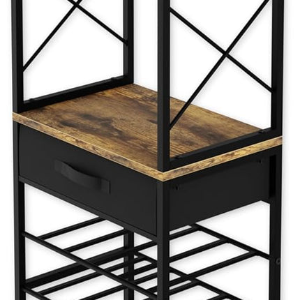 CARLA HOME Freestanding Wine Rack for 20 Bottles with Wood Countertop and Sturdy Metal Frame