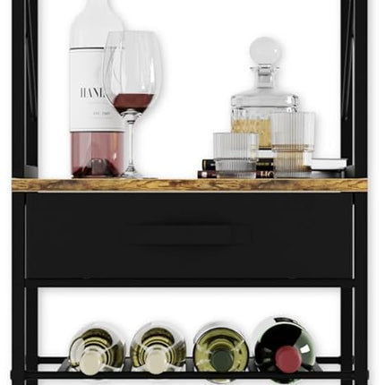 CARLA HOME Freestanding Wine Rack for 20 Bottles with Wood Countertop and Sturdy Metal Frame