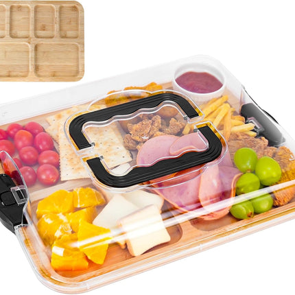 CARLA HOME Bamboo Charcuterie Board with Lid & Handle ideal Gift for Kitchen, Party & Picnic (6 Compartments)