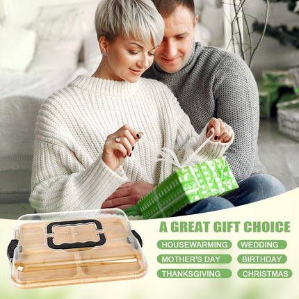 CARLA HOME Bamboo Charcuterie Board with Lid & Handle ideal Gift for Kitchen, Party & Picnic (6 Compartments)