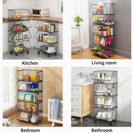 CARLA HOME Metal 5-Tier Rolling Vegetable and Fruit Basket Cart Stand for Kitchen