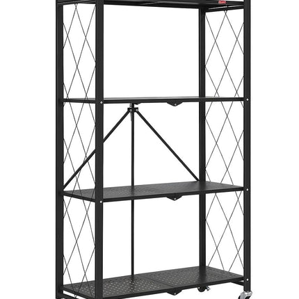 CARLA HOME 4-Tier Foldable Storage Shelf with Wheels for Kitchen, Garage, Pantry or Basement (Black)