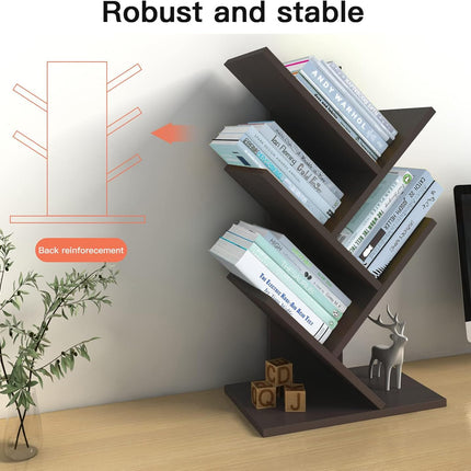 CARLA HOME 5-Tier Tree Bookshelf Storage Rack for Home Office or Bedroom (Black)