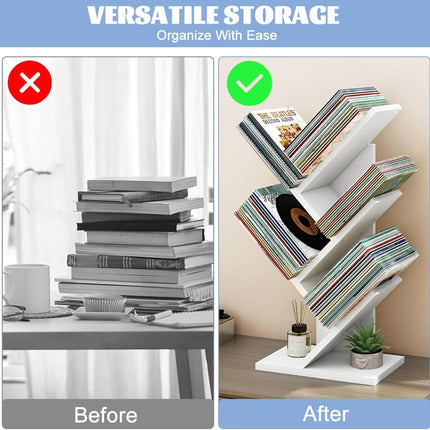 CARLA HOME 5-Tier Tree Bookshelf Storage Rack for Home Office or Bedroom (White)