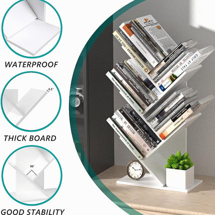 CARLA HOME 5-Tier Tree Bookshelf Storage Rack for Home Office or Bedroom (White)