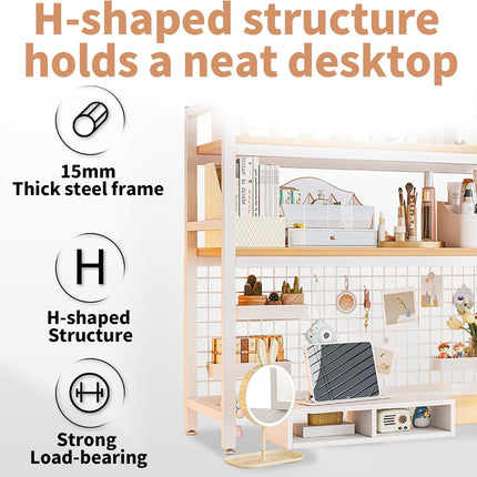 CARLA HOME  2-Tier Metal Desktop Hutch Bookshelf with Grid Panel for Computer Desk and Office Countertop