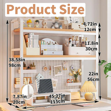 CARLA HOME  2-Tier Metal Desktop Hutch Bookshelf with Grid Panel for Computer Desk and Office Countertop