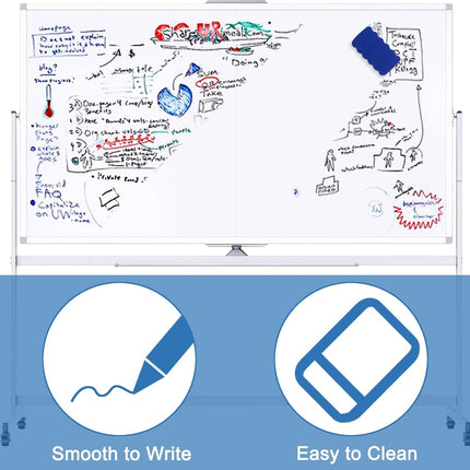 CARLA HOME Double-Sided Magnetic Whiteboard 120x90cm with Wheels, Reversible Design for School, Office & Home