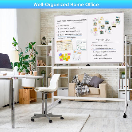 CARLA HOME Double-Sided Magnetic Whiteboard 120x90cm with Wheels, Reversible Design for School, Office & Home
