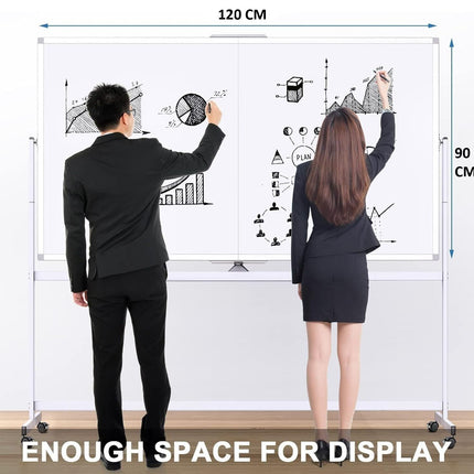 CARLA HOME Double-Sided Magnetic Whiteboard 120x90cm with Wheels, Reversible Design for School, Office & Home