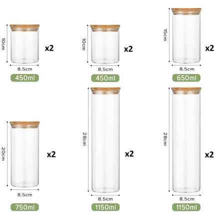 CARLA HOME 12 Pack Glass Storage Jars with Bamboo Lids for Kitchen Pantry, Pasta, Snacks, Cookies, Candy & More