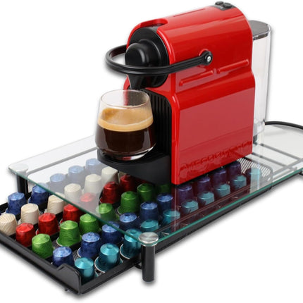 CARLA HOME 60 Coffee Pod Holder Drawer with Tempered Glass Capsule Organizer for Nespresso Pods and Sliding Drawer for Kitchen Countertop