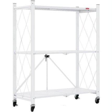 CARLA HOME 3-Tier Foldable Storage Shelf with Wheels for Kitchen, Garage, Pantry or Basement (White)