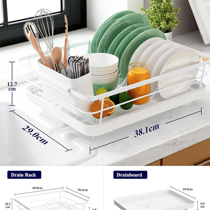 CARLA HOME Dish Drying Rack for Kitchen Counter with Removable Drip Tray, Utensil Holder and Cutlery Organizer