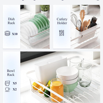 CARLA HOME Dish Drying Rack for Kitchen Counter with Removable Drip Tray, Utensil Holder and Cutlery Organizer