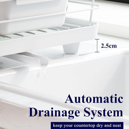 CARLA HOME Dish Drying Rack for Kitchen Counter with Removable Drip Tray, Utensil Holder and Cutlery Organizer