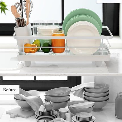 CARLA HOME Dish Drying Rack for Kitchen Counter with Removable Drip Tray, Utensil Holder and Cutlery Organizer