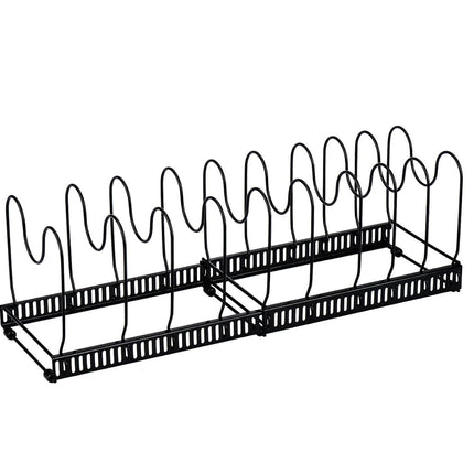 CARLA HOME Expandable Pot and Pan Organizer Rack for Cabinet with 10 Adjustable Dividers, Lid & Cookware Holder for Kitchen Pantry or Countertop Storage