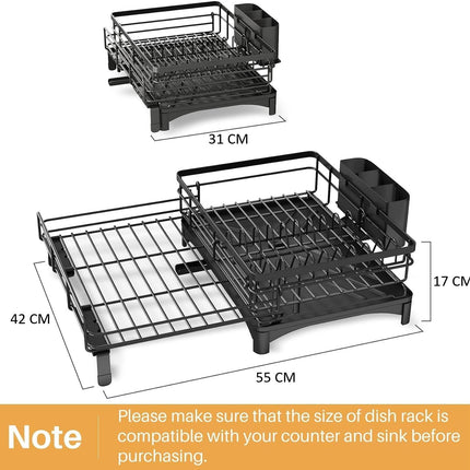 CARLA HOME Expandable Dish Drying Rack with Drainage Spout, Utensil Holder & Drainboardfor Kitchen Countertop Organizer (1 tier)