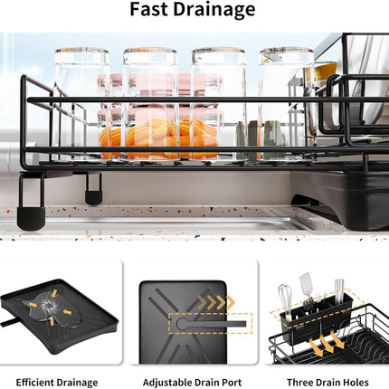 CARLA HOME Expandable Dish Drying Rack with Drainage Spout, Utensil Holder & Drainboardfor Kitchen Countertop Organizer (1 tier)