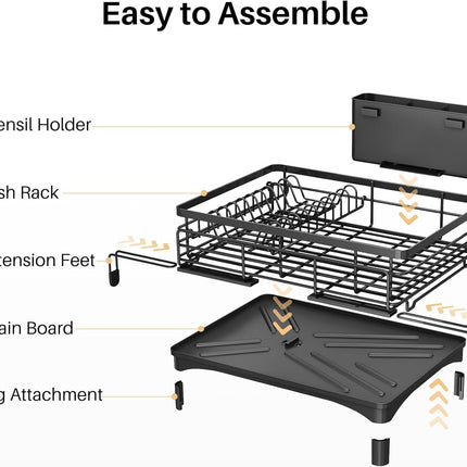 CARLA HOME Expandable Dish Drying Rack with Drainage Spout, Utensil Holder & Drainboardfor Kitchen Countertop Organizer (1 tier)