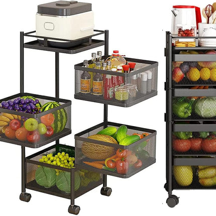CARLA HOME Metal 5-Tier Rolling Vegetable and Fruit Basket Cart Stand for Kitchen & Storage