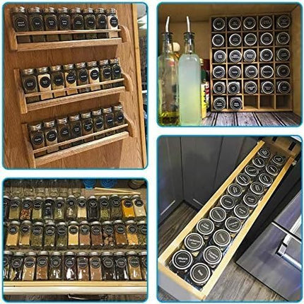 CARLA HOME 24 Glass Spice Jars with Lids, Shaker Tops, 180 Spice Labels, White Pen & Funnel for Kitchen Organization, Spice Rack, Seasoning & Herb Storage
