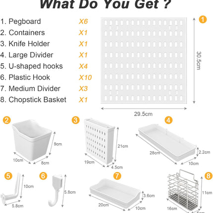 CARLA HOME Pegboard Wall Organizer Kit with 6 Modular Pegboards & 21 Accessories for Kitchen, Office, Gaming & Craft Storage