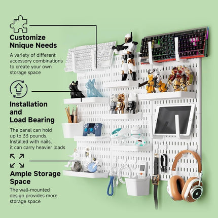 CARLA HOME Pegboard Wall Organizer Kit with 3 Modular Panels & 17 Accessories for Office, Gaming & Craft Storage