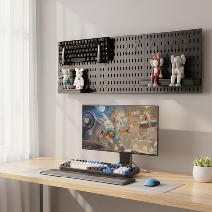 CARLA HOME Pegboard Wall Organizer Kit with 3 Modular Black Panels & 17 Accessories for Gaming, Office & Craft Storage