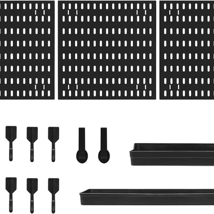 CARLA HOME Pegboard Wall Organizer Kit with 3 Modular Black Panels & 17 Accessories for Gaming, Office & Craft Storage