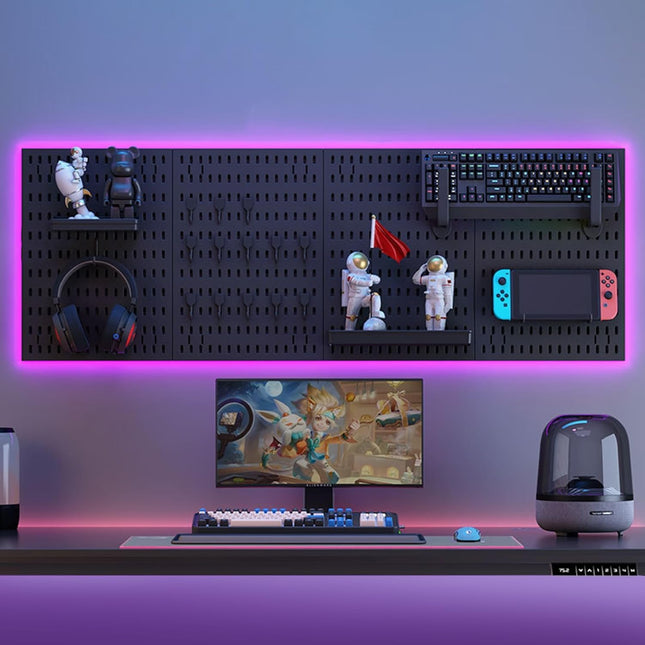 CARLA HOME Pegboard Wall Organizer Kit with 4 Modular Black Pegboards & 19 Accessories for Gaming, Office & Craft Storage (Black)