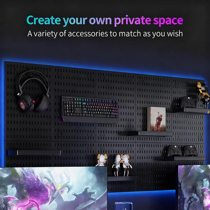 CARLA HOME Pegboard Wall Organizer Kit with 4 Modular Black Pegboards & 19 Accessories for Gaming, Office & Craft Storage (Black)