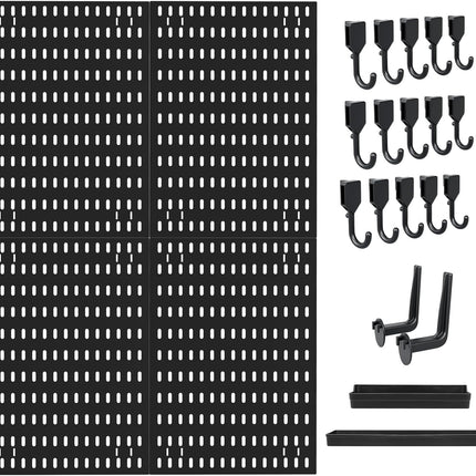 CARLA HOME Pegboard Wall Organizer Kit with 4 Modular Black Pegboards & 19 Accessories for Gaming, Office & Craft Storage (Black)