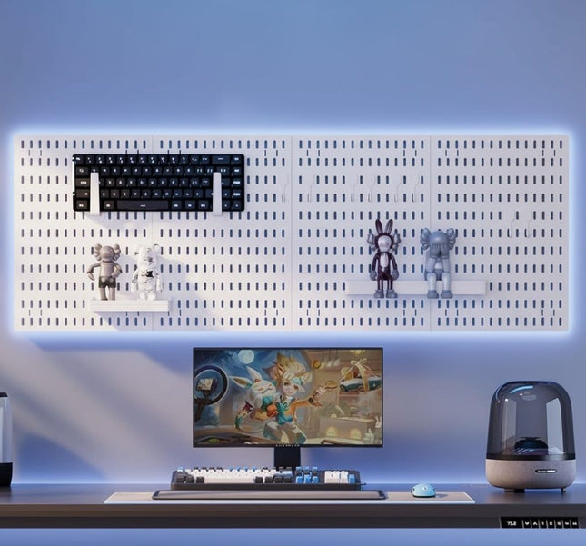 CARLA HOME Pegboard Wall Organizer Kit with 4 Modular Black Pegboards & 19 Accessories for Gaming, Office & Craft Storage (White)