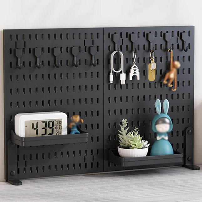 CARLA HOME 2 Pack Desk Pegboard Organizer Kit  with Hooks, Tray & Mount Ideal for Office, Gaming Setup & Home Workspace Organization (Black)