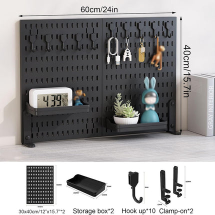 CARLA HOME 2 Pack Desk Pegboard Organizer Kit  with Hooks, Tray & Mount Ideal for Office, Gaming Setup & Home Workspace Organization (Black)