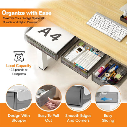 CARLA HOME 3‑Pack Under Desk Storage Drawers Hidden Pull‑Out Organizer for Office & Home