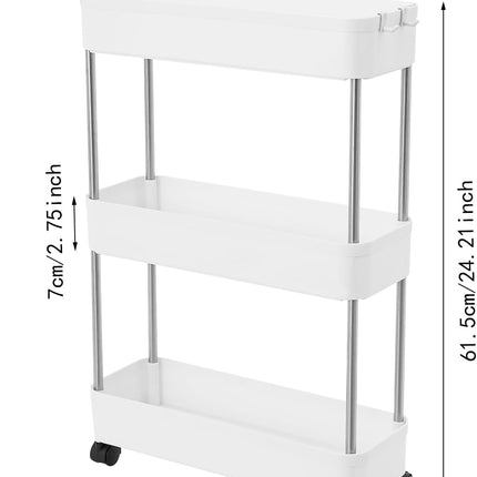 CARLA HOME Slim Storage Cart Organizer Trolley with Wheels for Kitchen, Bathroom, Laundry & Narrow Spaces (3 tier)