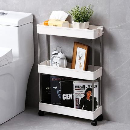 CARLA HOME Slim Storage Cart Organizer Trolley with Wheels for Kitchen, Bathroom, Laundry & Narrow Spaces (3 tier)