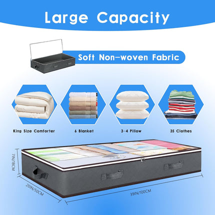 CARLA HOME 4 Pack Underbed Storage Bins with 90L Large Capacity Storage Containers for Comforters, Linen, Pillows, Toys, Towels, Blankets