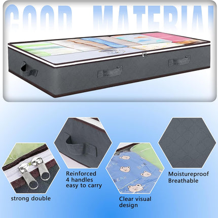 CARLA HOME 4 Pack Underbed Storage Bins with 90L Large Capacity Storage Containers for Comforters, Linen, Pillows, Toys, Towels, Blankets