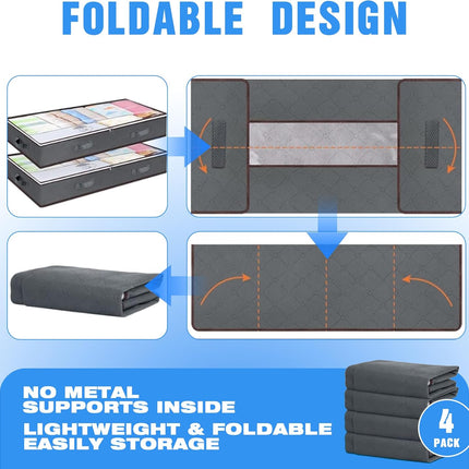 CARLA HOME 4 Pack Underbed Storage Bins with 90L Large Capacity Storage Containers for Comforters, Linen, Pillows, Toys, Towels, Blankets