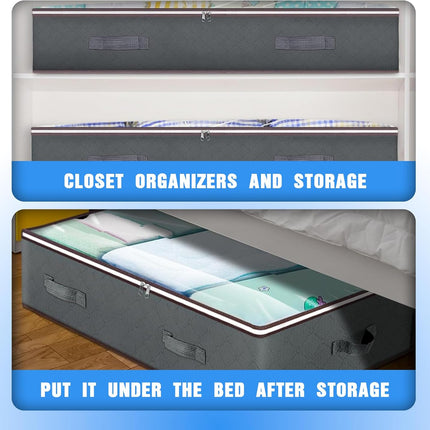 CARLA HOME 4 Pack Underbed Storage Bins with 90L Large Capacity Storage Containers for Comforters, Linen, Pillows, Toys, Towels, Blankets