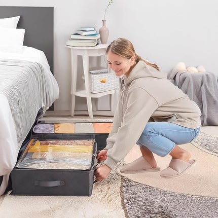 CARLA HOME 4 Pack Underbed Storage Bins with 90L Large Capacity Storage Containers for Comforters, Linen, Pillows, Toys, Towels, Blankets