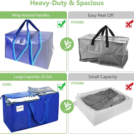 CARLA HOME 6-Pack Large Moving Storage Bags with Zippers & Handles with 95 Liters Capacity for Space Saving, Travel, Camping & Organization (Blue)